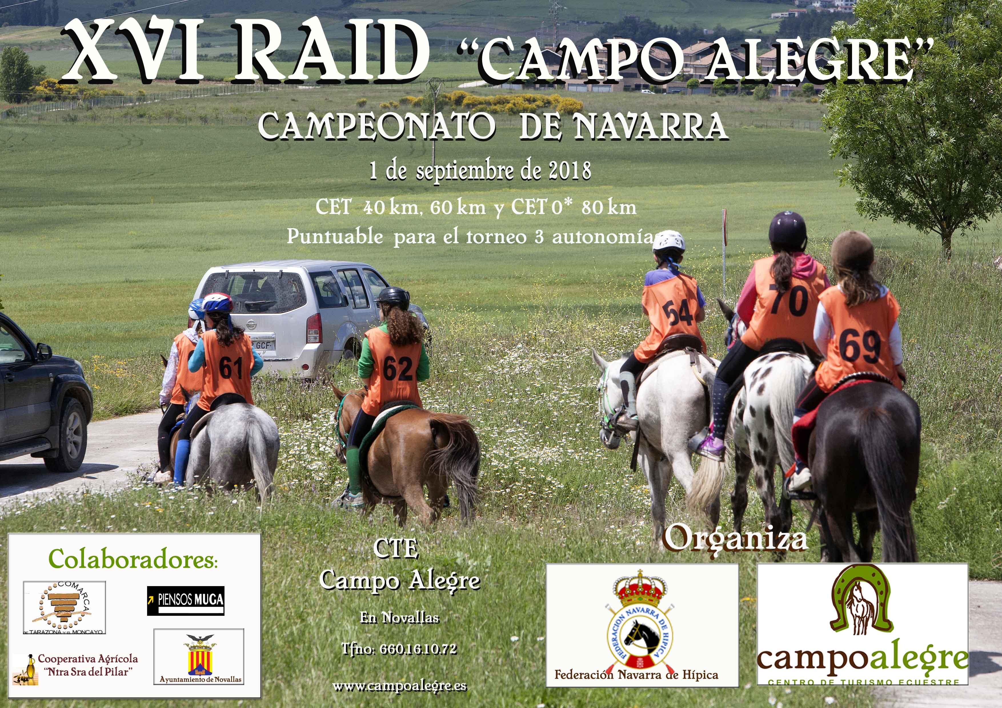 Campeonato Navarro de Raid CET0*, CET60 km y CET40 km, el 1 de septiembre en el Club H&iacute;pico Campo Alegre